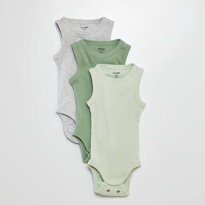 Set of 3 Adjustable Solid Strap Bodysuits GREEN