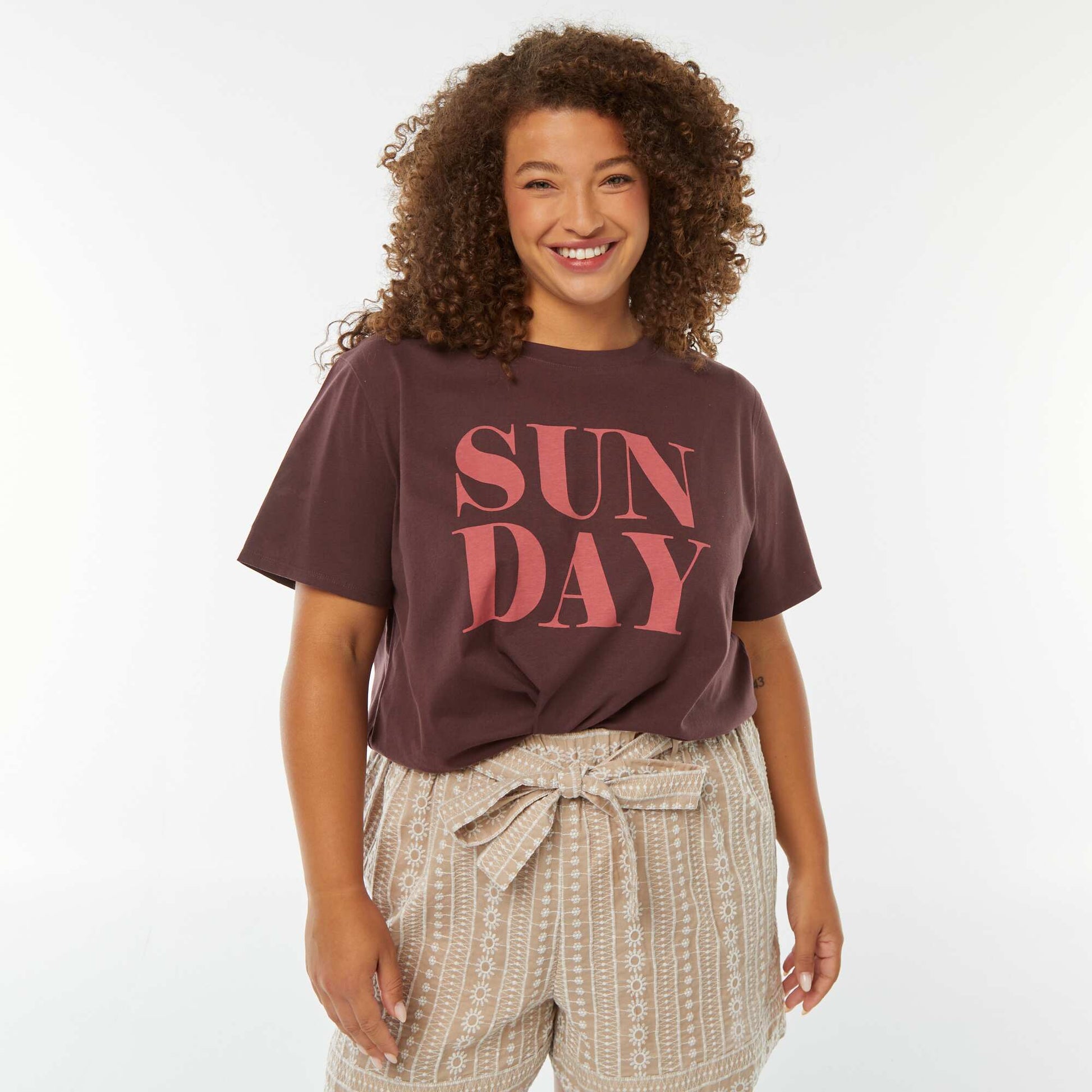 Short-sleeved printed T-shirt BROWN
