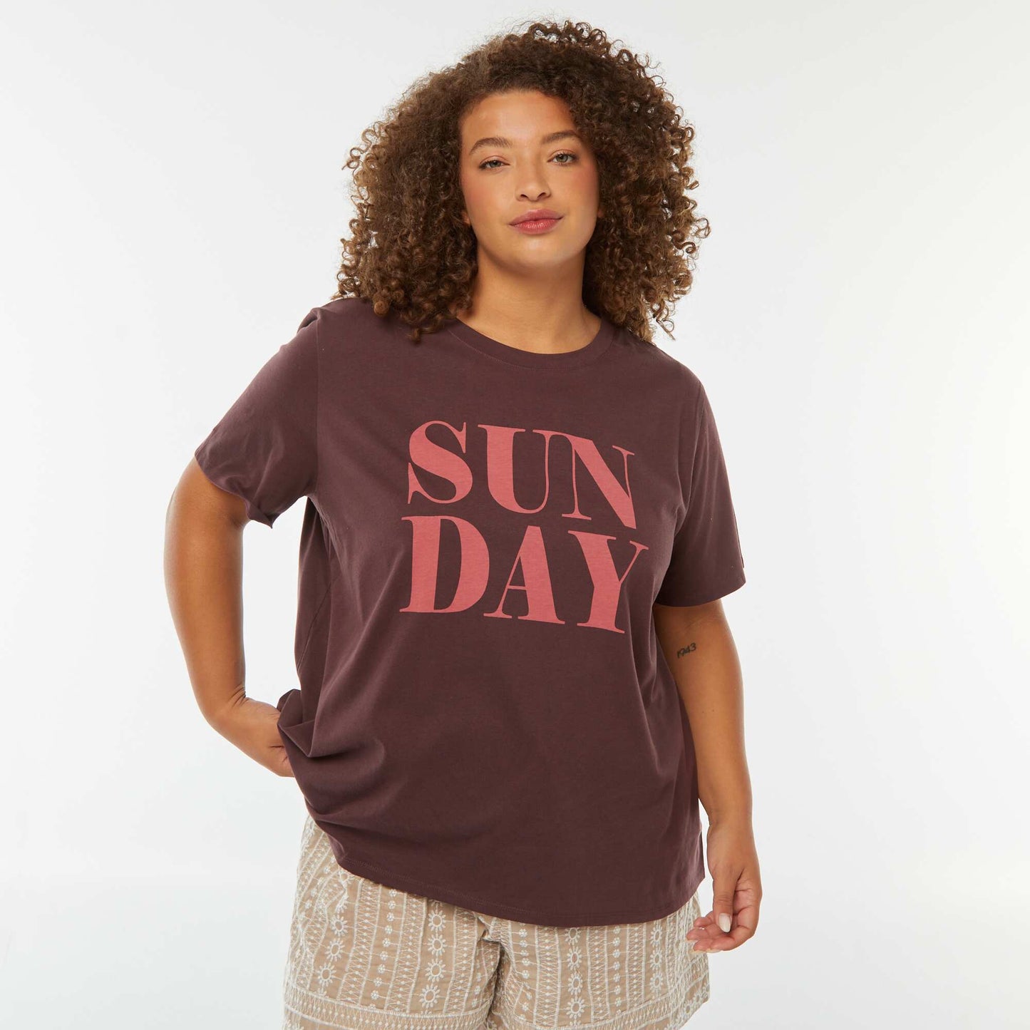 Short-sleeved printed T-shirt BROWN