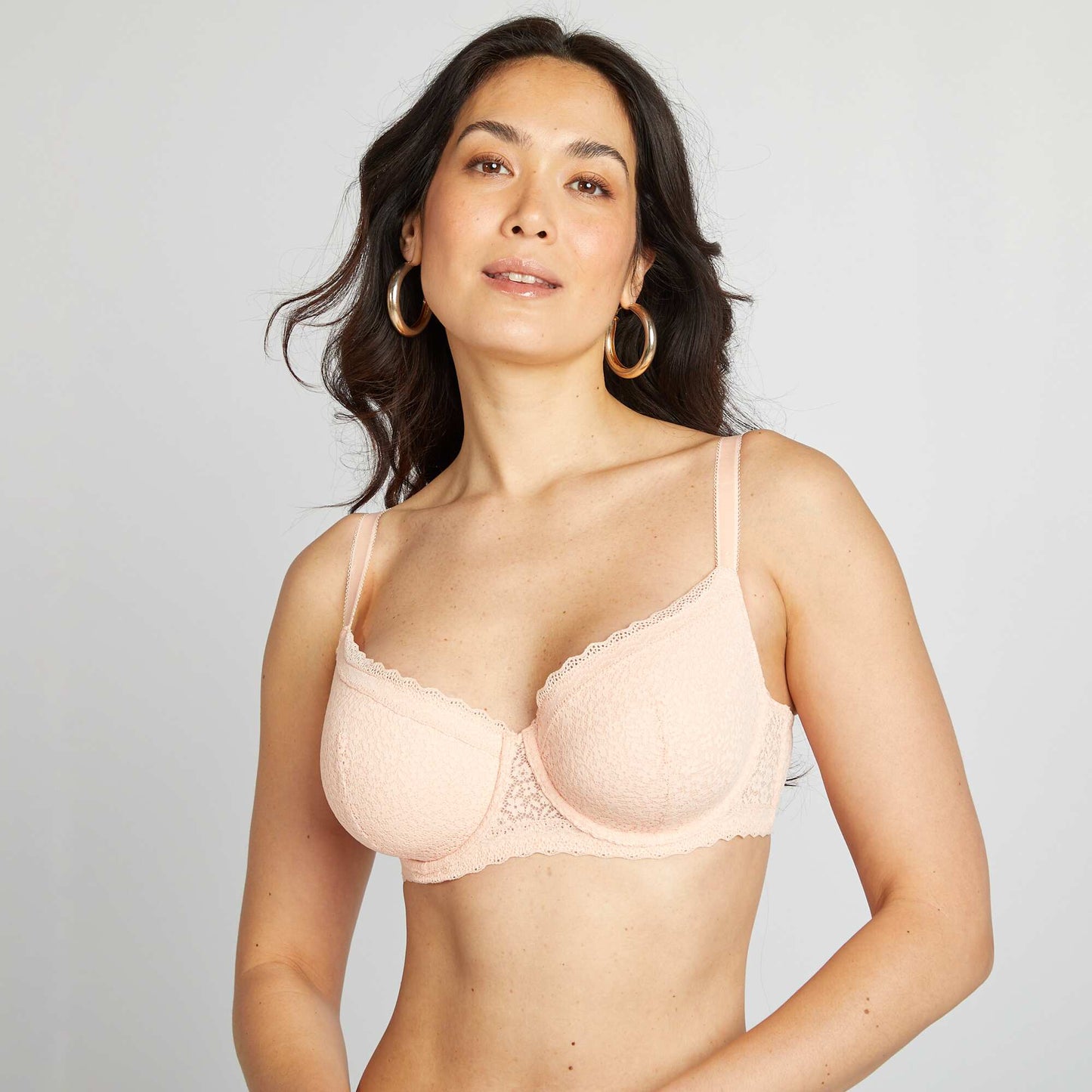Full-fitting lace bra for D & E cups PINK