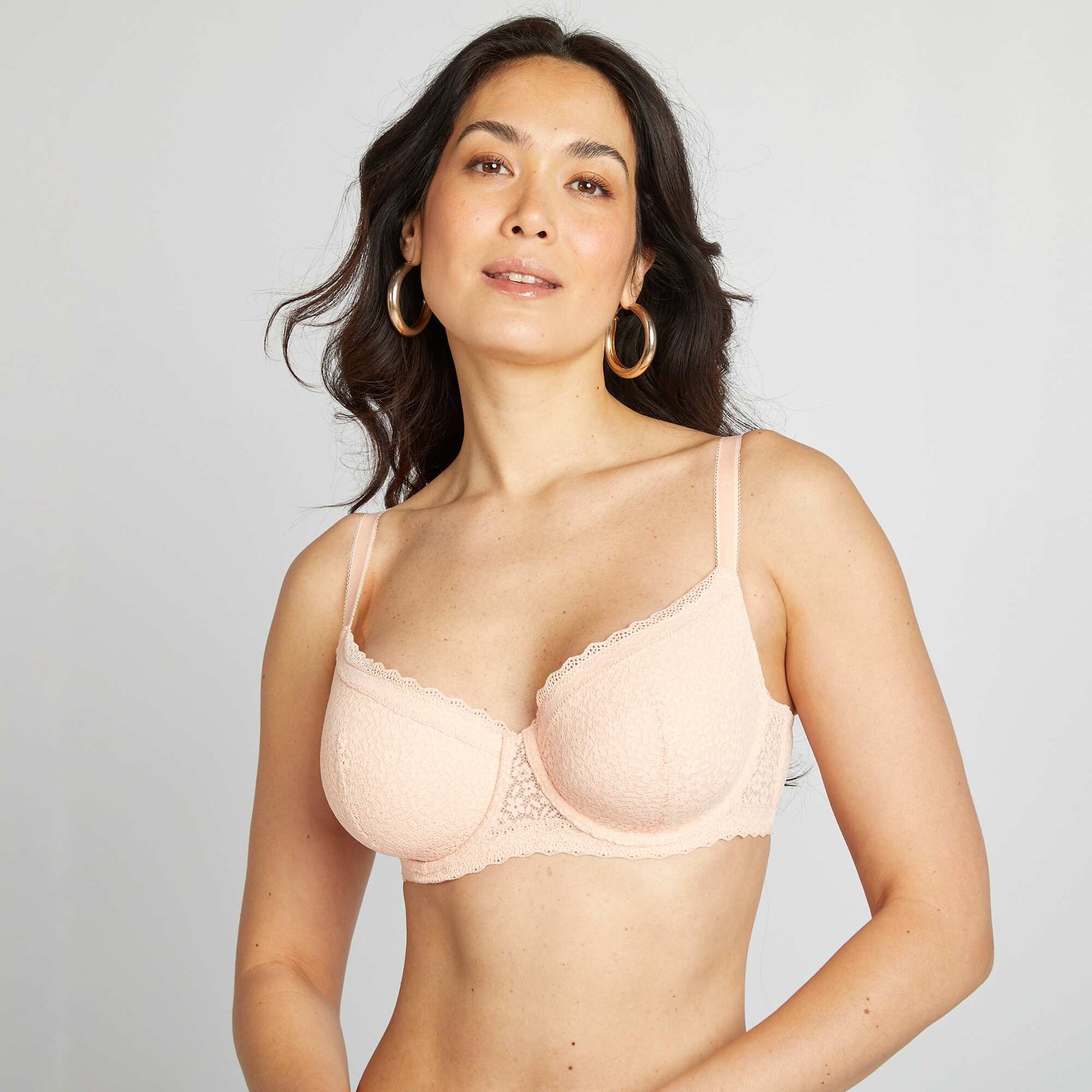 Full-fitting lace bra for D & E cups PINK