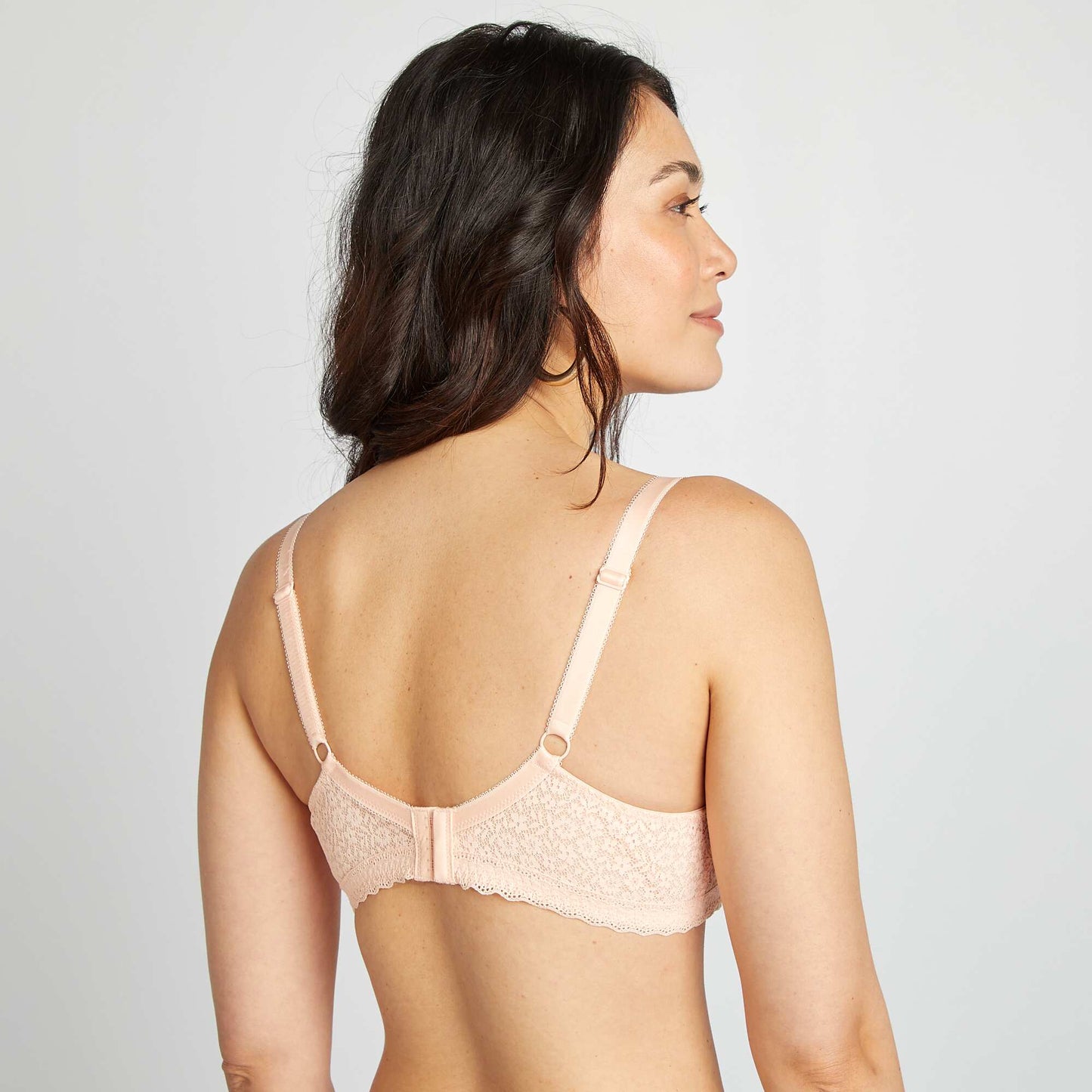 Full-fitting lace bra for D & E cups PINK