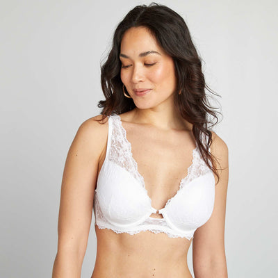 Lace bra for D & E cups WHITE