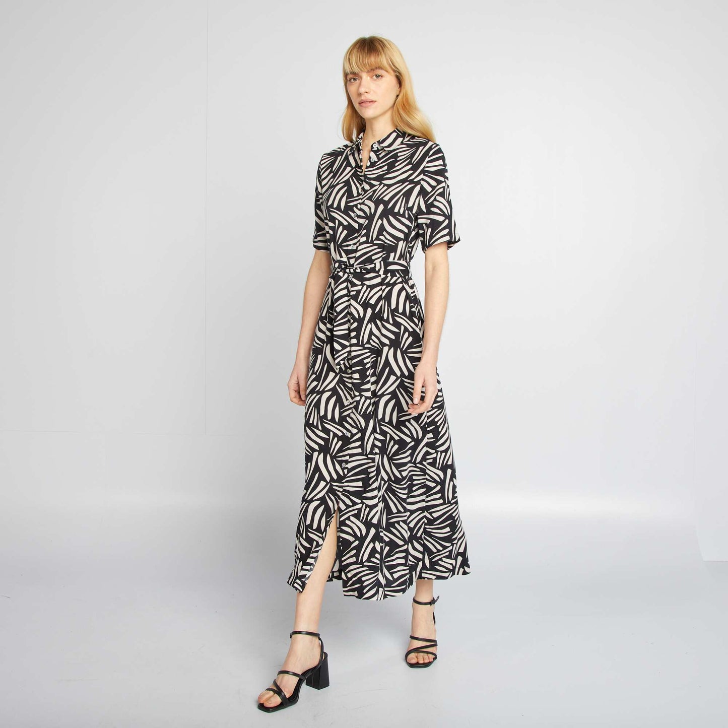 Long patterned shirt dress BLACK