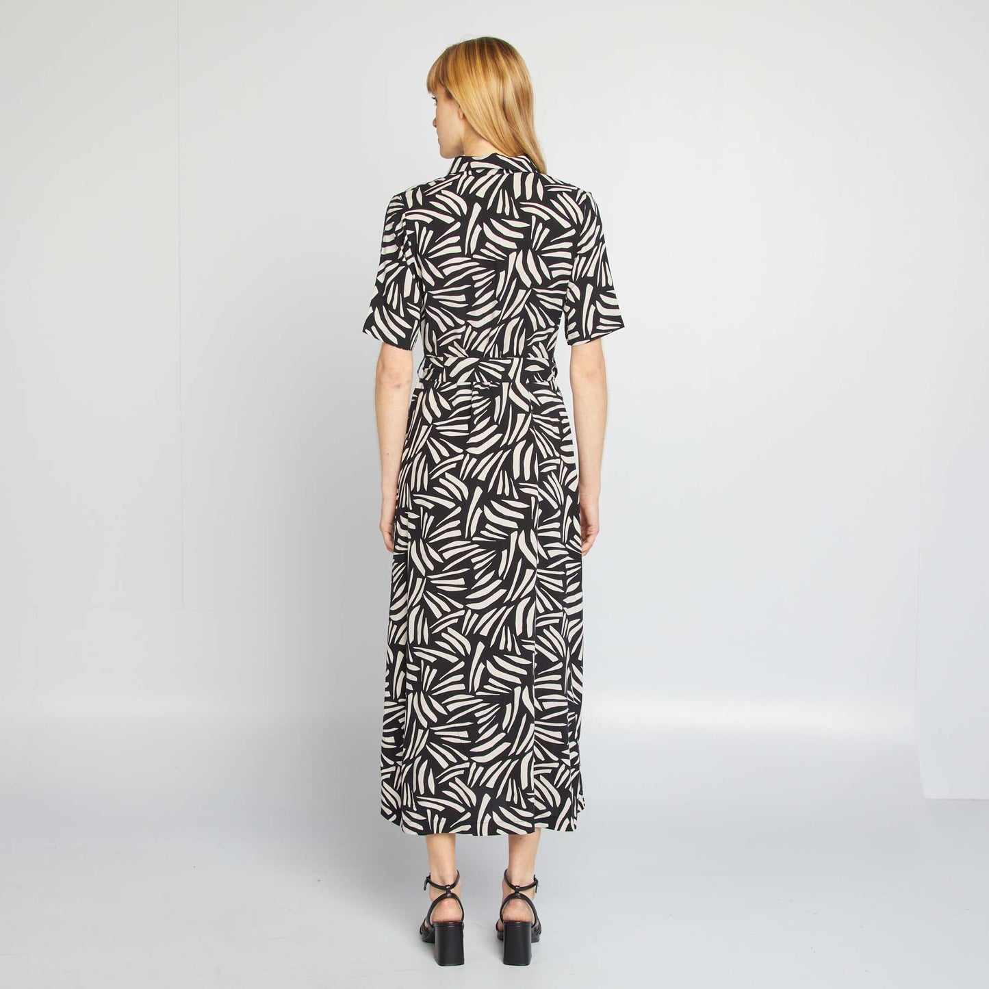 Long patterned shirt dress BLACK
