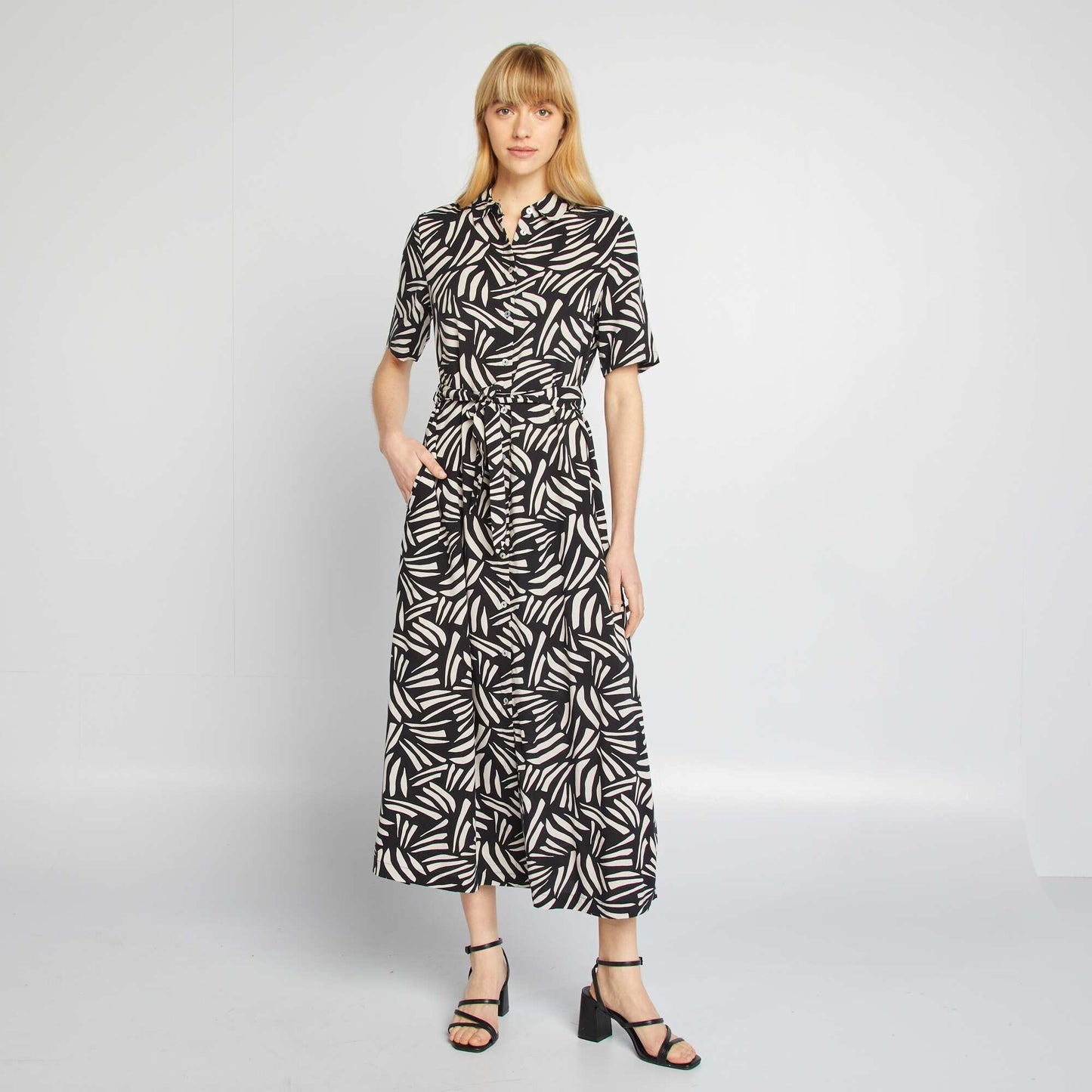Long patterned shirt dress BLACK