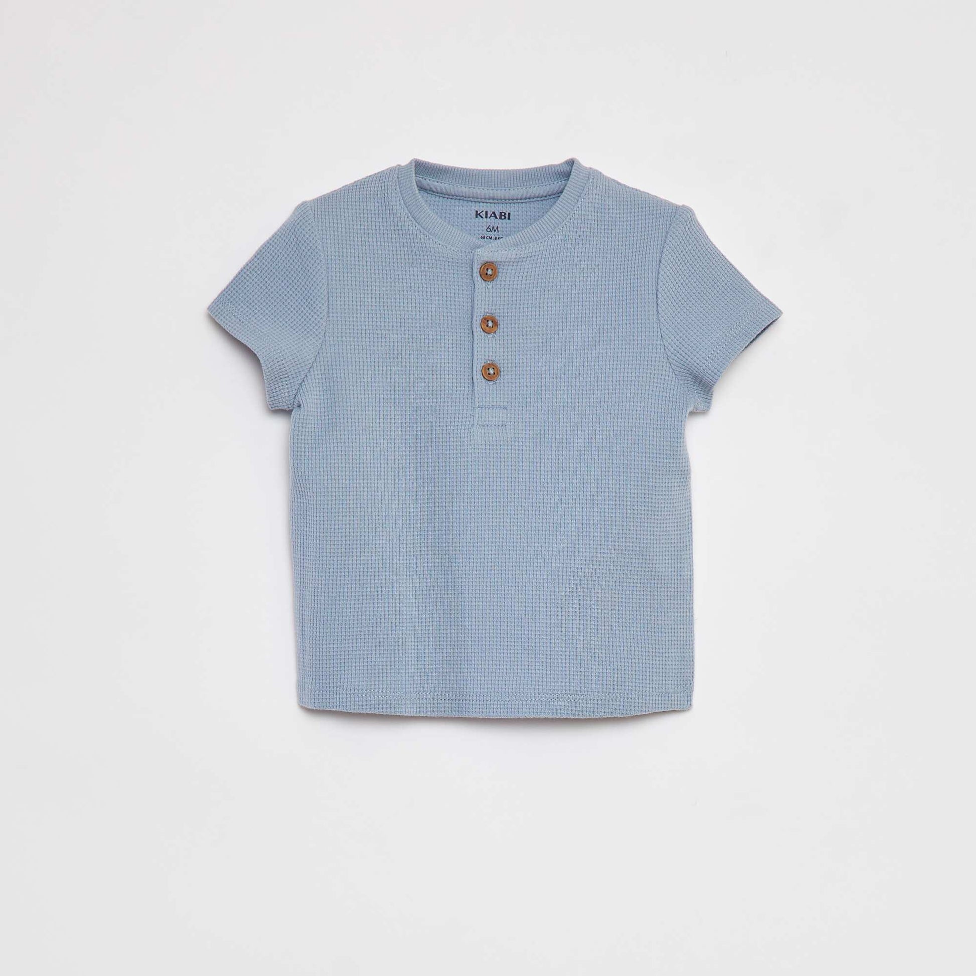 Waffle-knit T-shirt BLUE