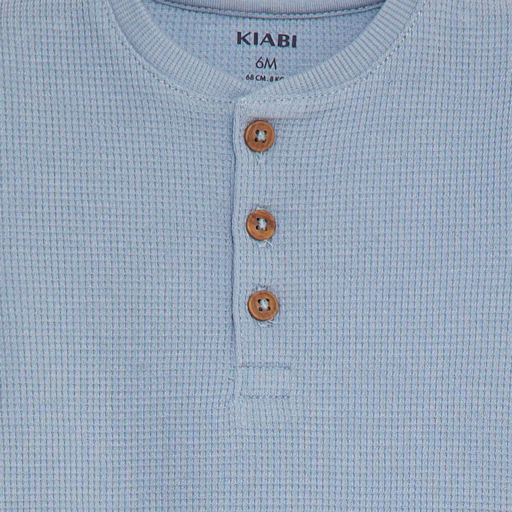 Waffle-knit T-shirt BLUE