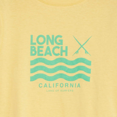 تي شيرت مطبوع بأكمام قصيرة باللون الأصفر