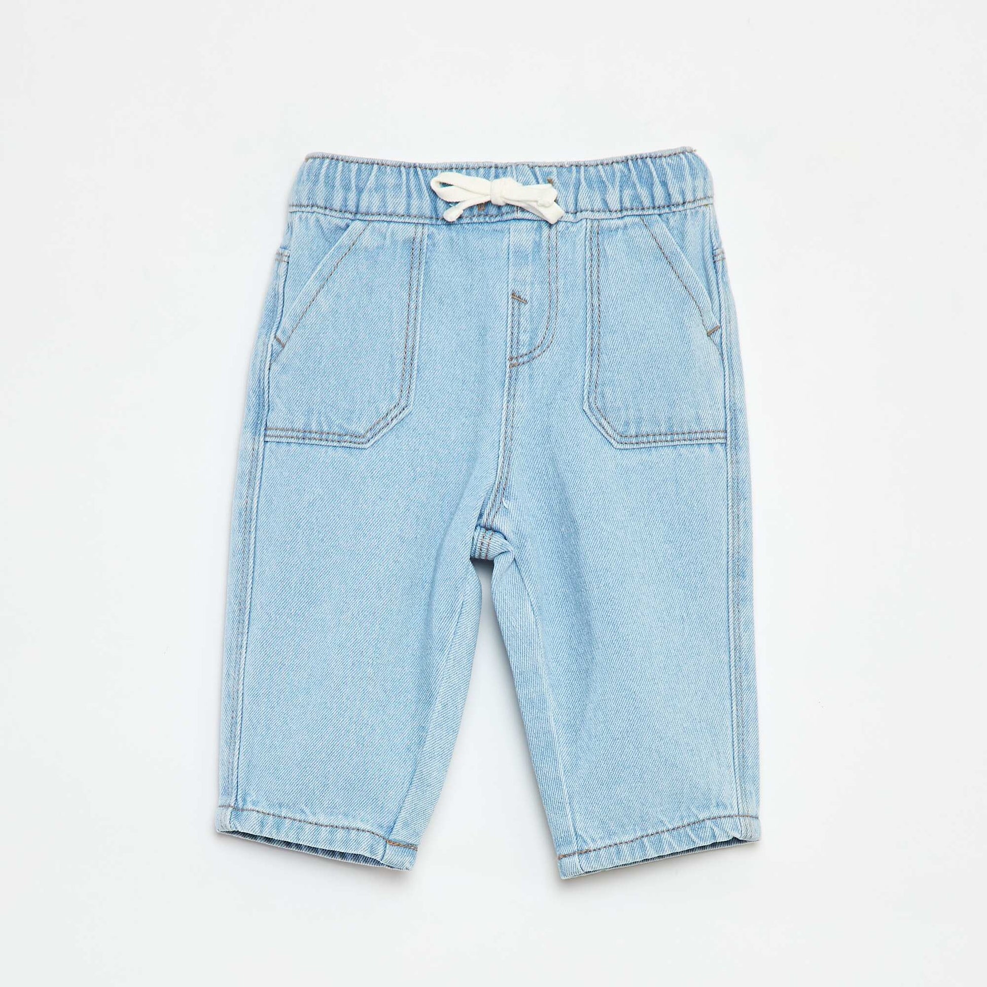 Denim trousers with elasticated waist BLUE