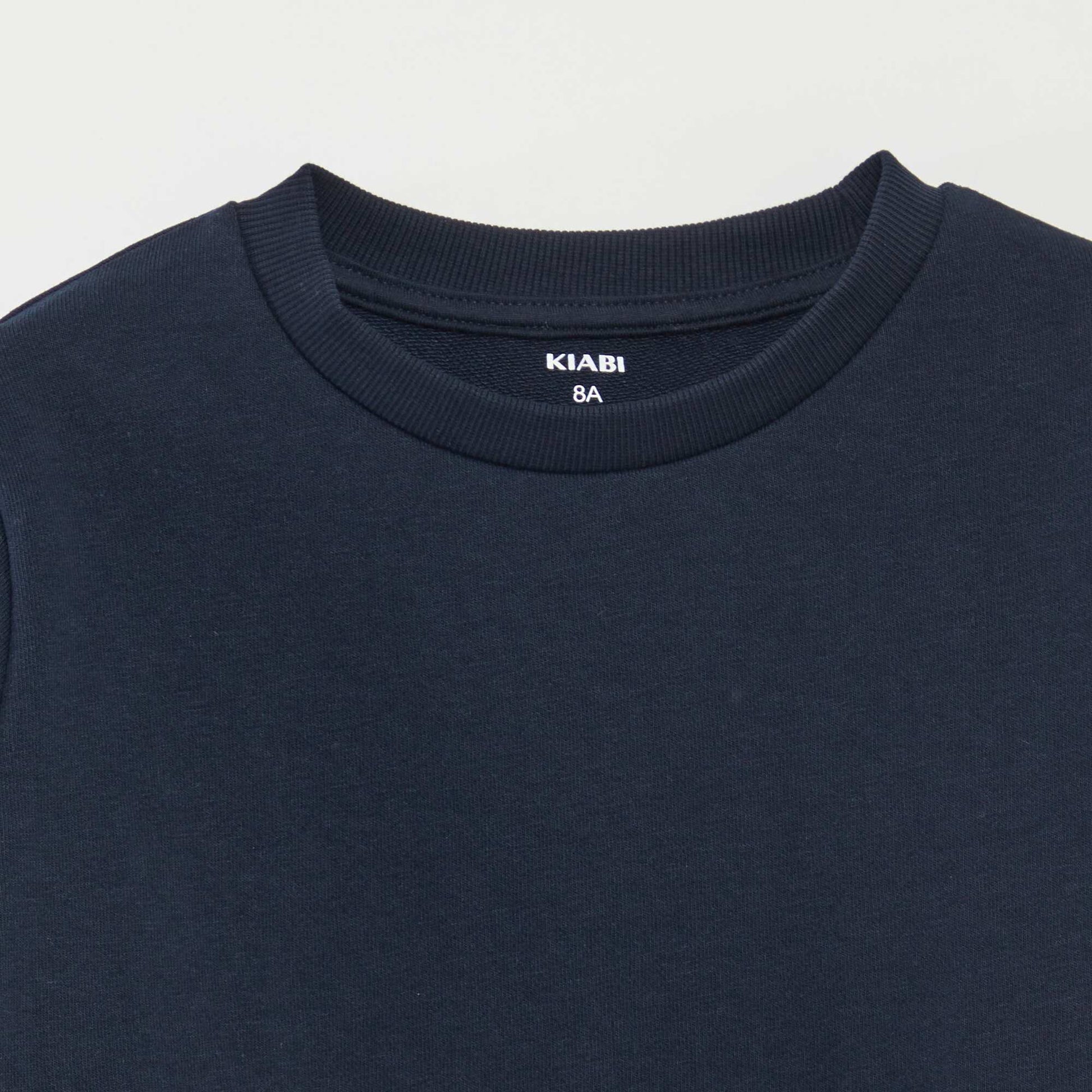 Plain French terry sweatshirt with round neck BLUE