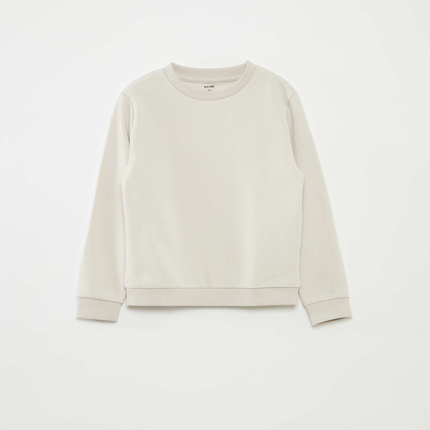 Plain French terry sweatshirt with round neck BEIGE