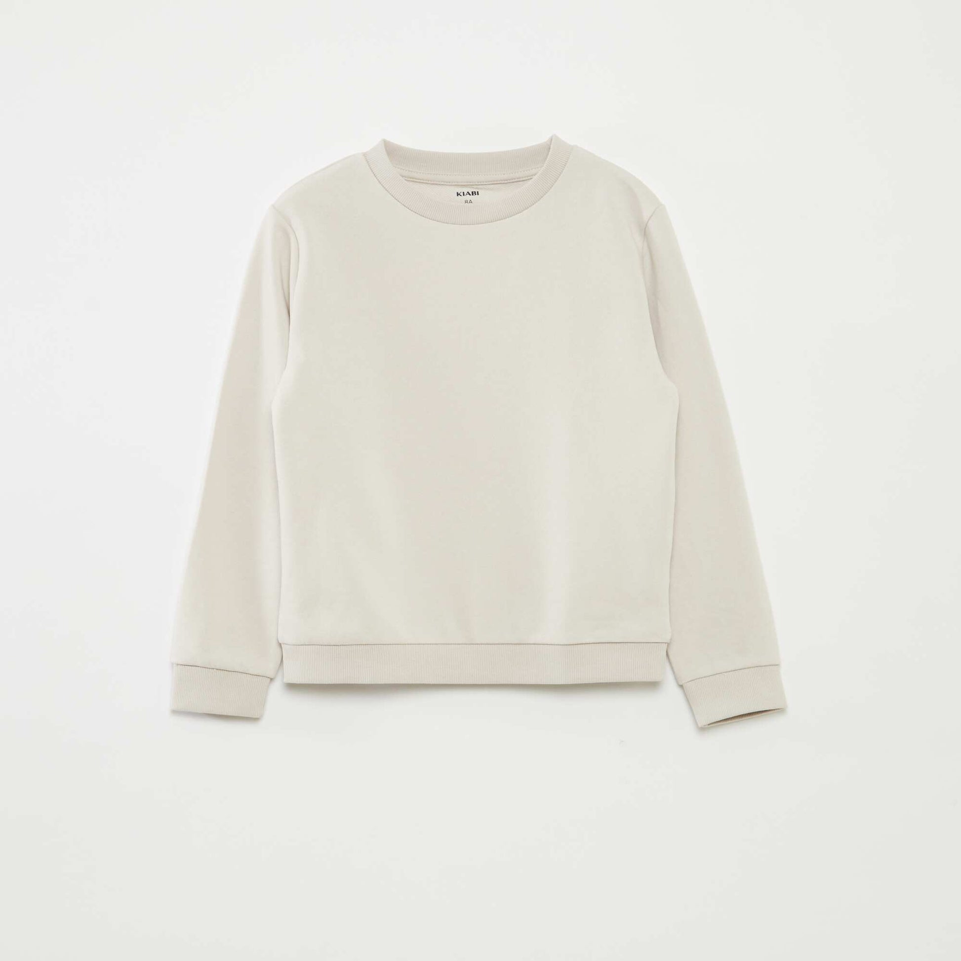 Plain French terry sweatshirt with round neck BEIGE