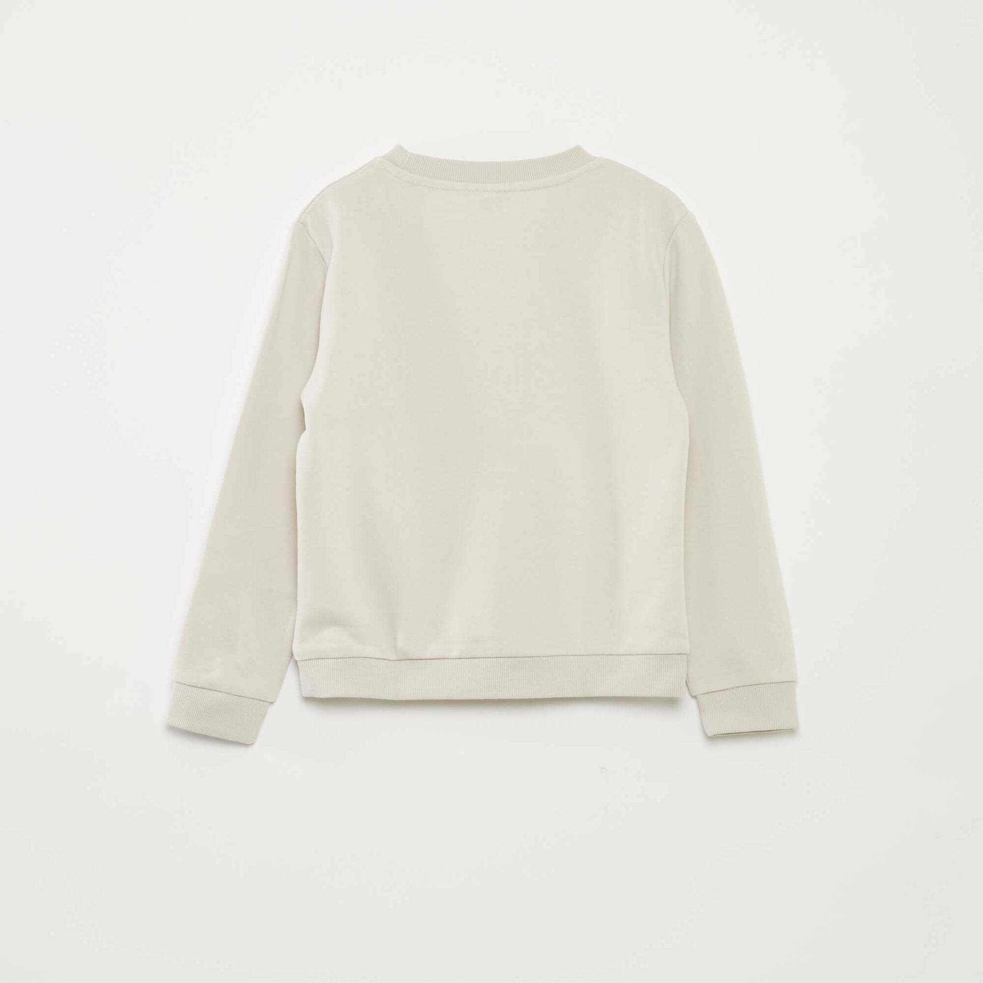 Plain French terry sweatshirt with round neck BEIGE