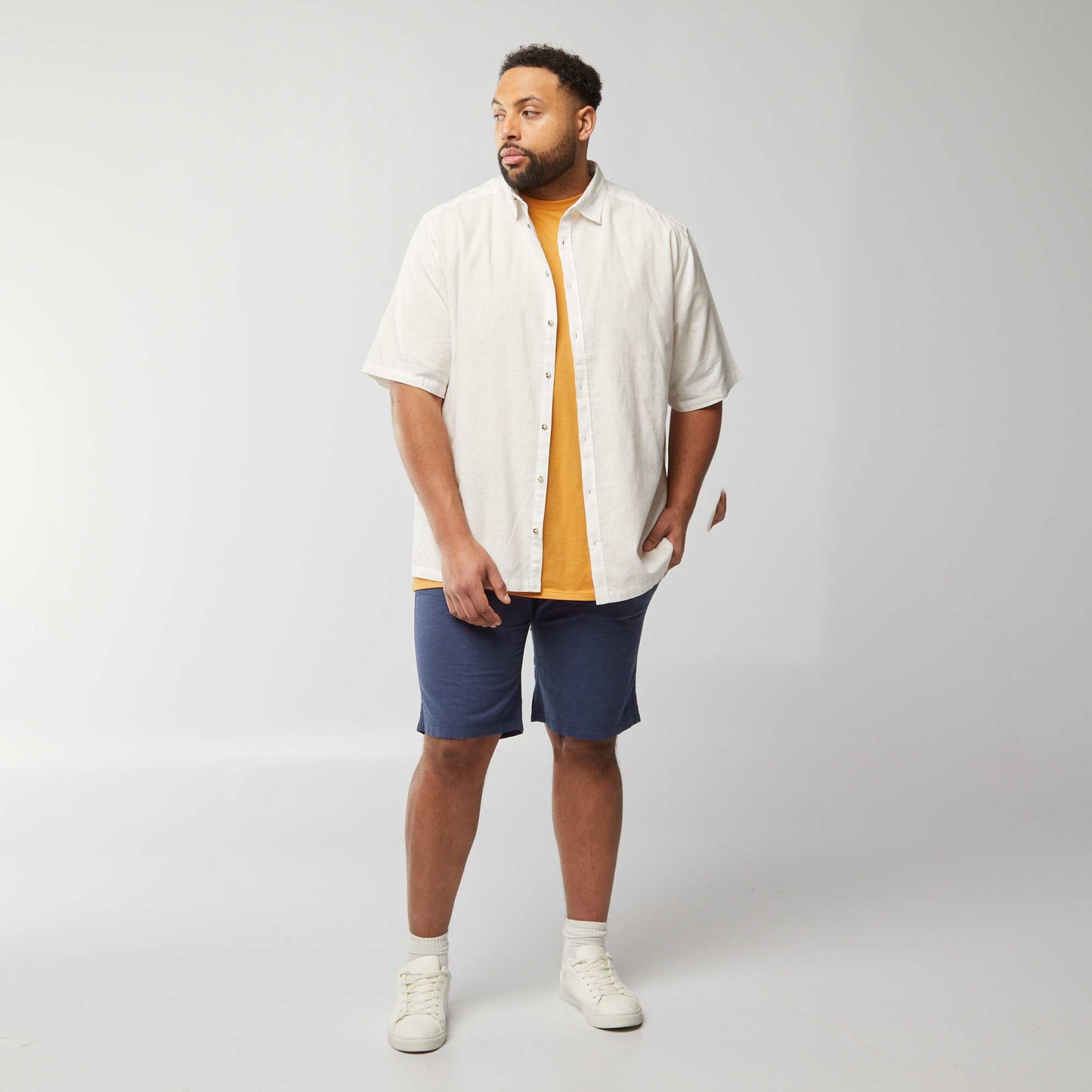 Short-sleeved linen-blend shirt WHITE