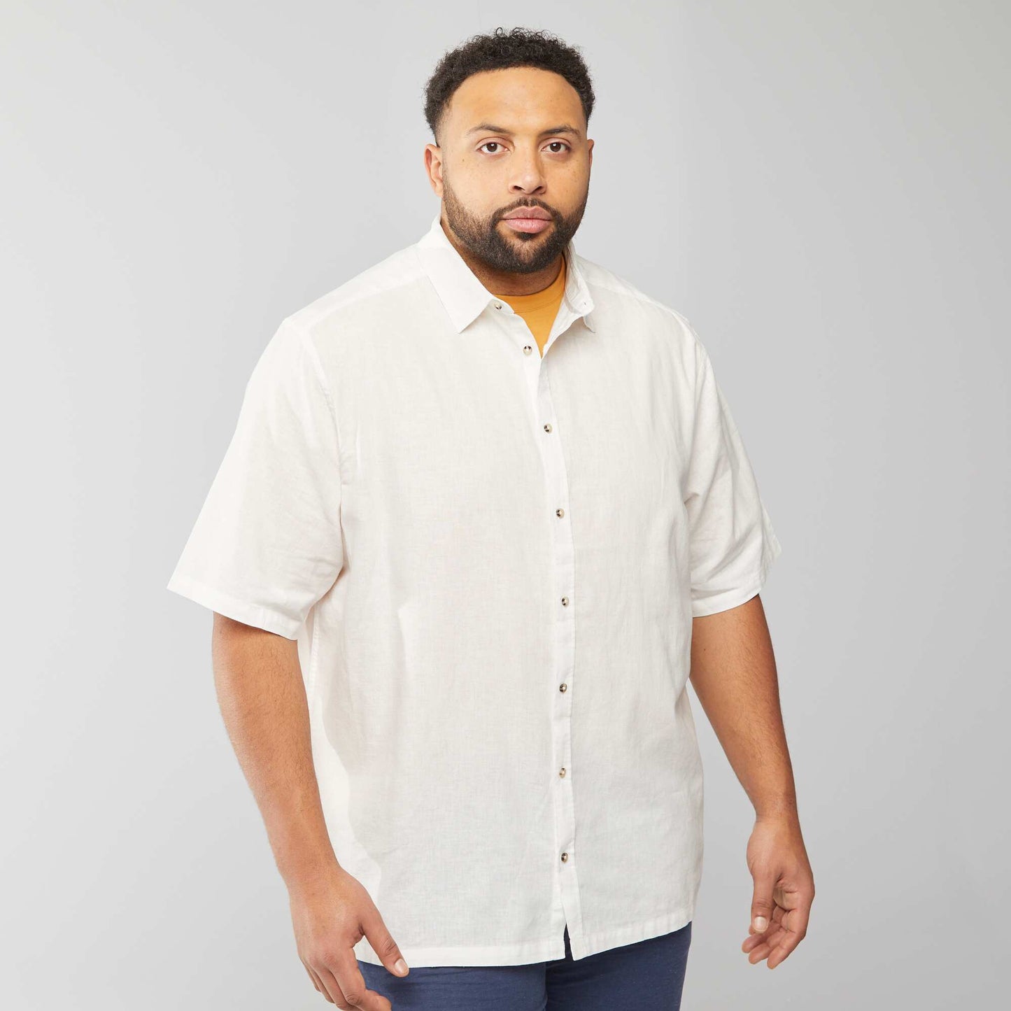 Short-sleeved linen-blend shirt WHITE