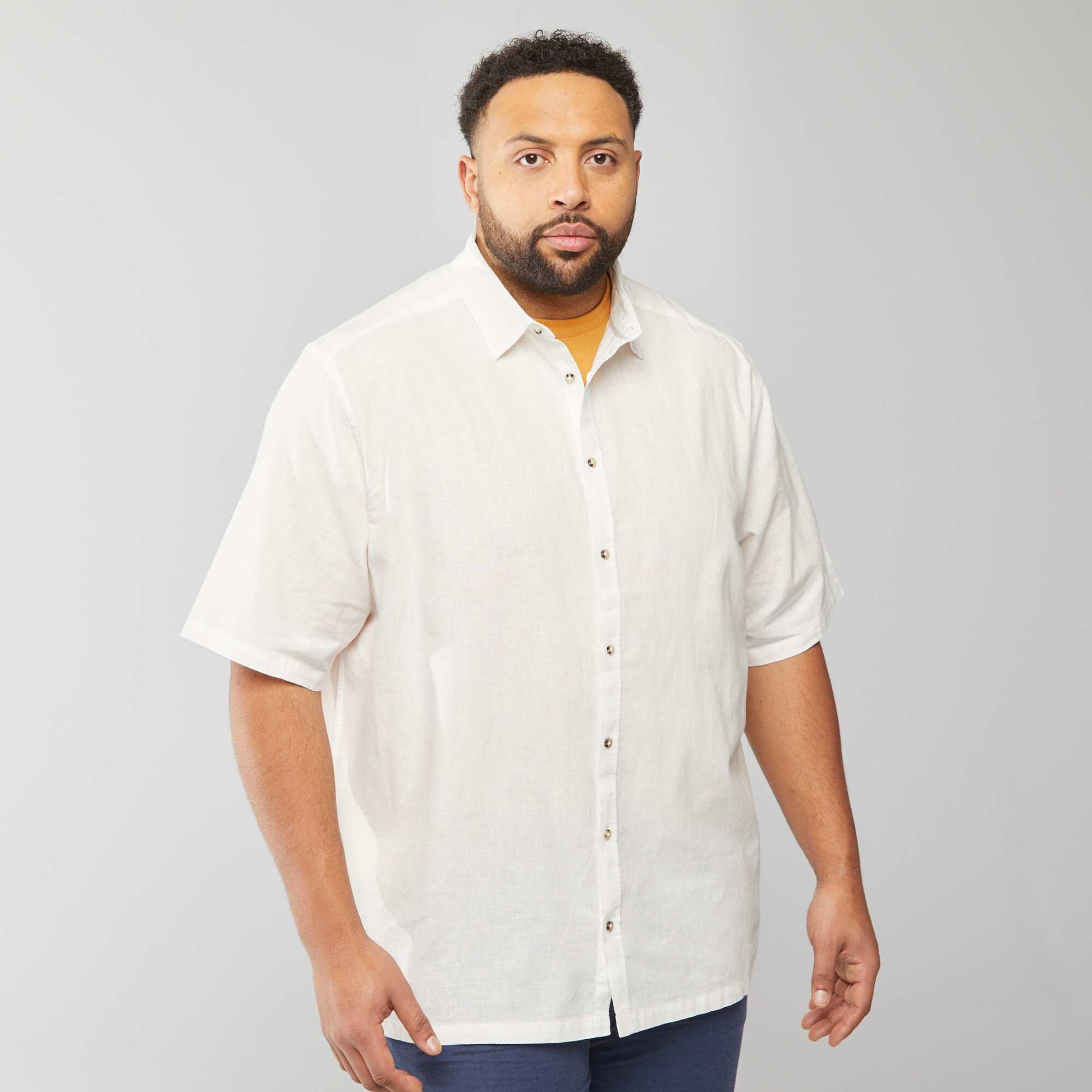 Short-sleeved linen-blend shirt WHITE