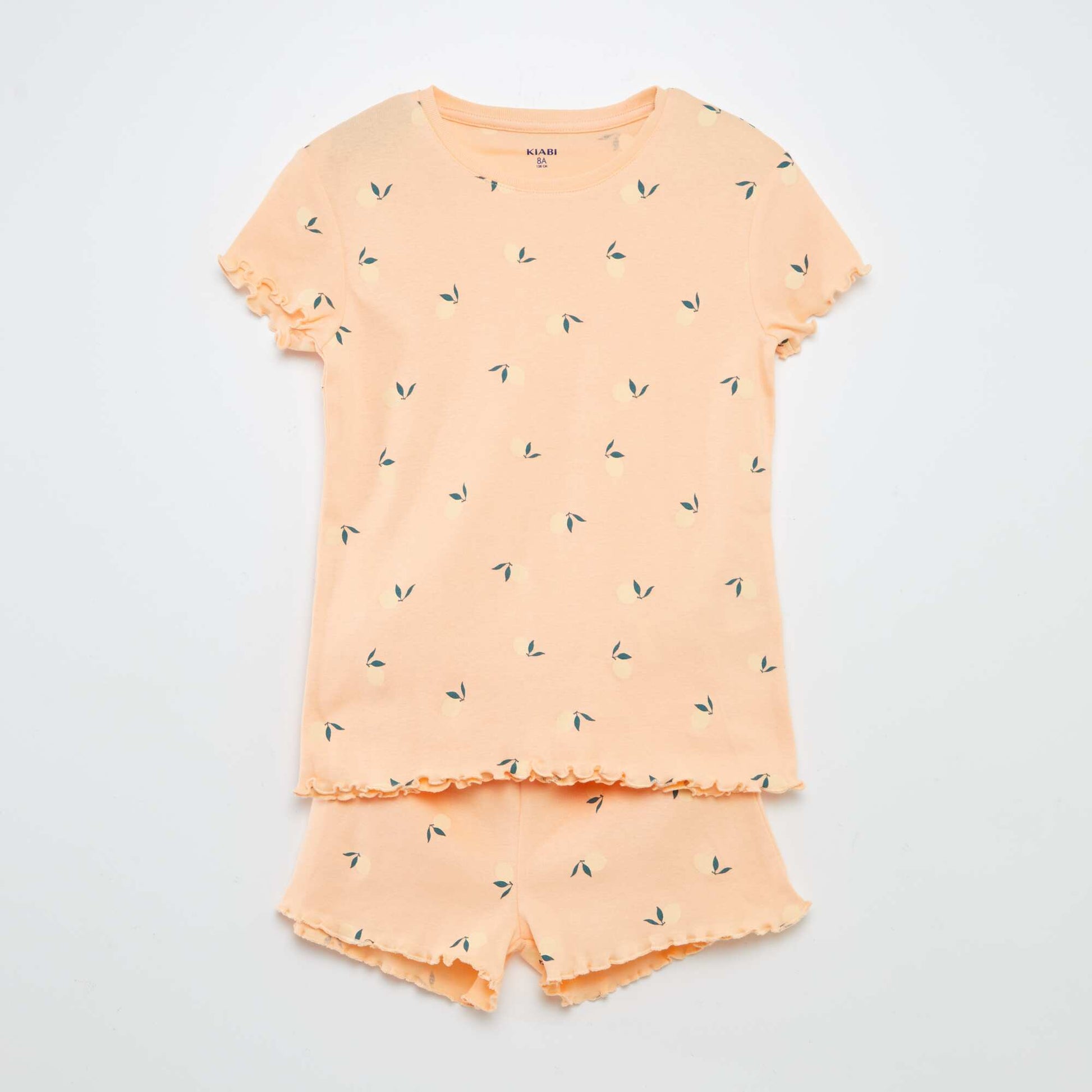 Printed T-shirt + shorts pyjama set with scalloped hems - 2-piece set ORANGE