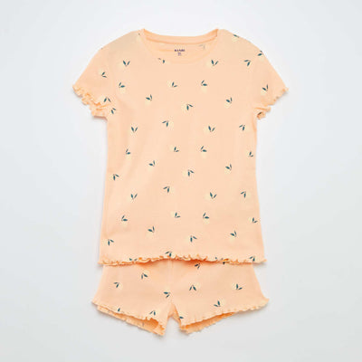 Printed T-shirt + shorts pyjama set with scalloped hems - 2-piece set ORANGE