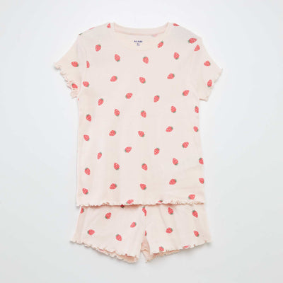 Printed T-shirt + shorts pyjama set with scalloped hems - 2-piece set PINK