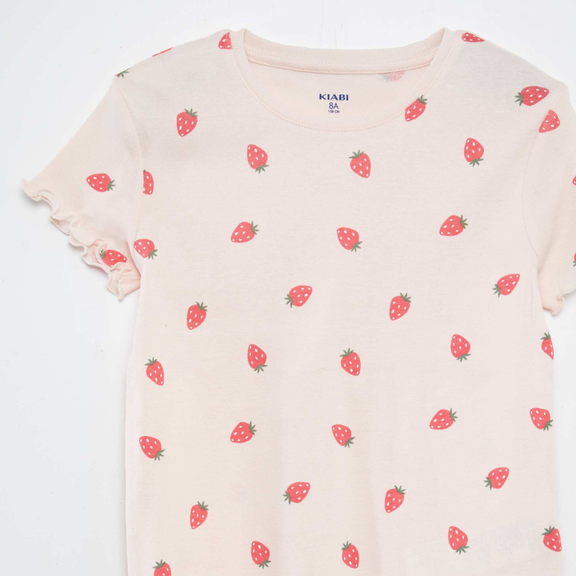 Printed T-shirt + shorts pyjama set with scalloped hems - 2-piece set PINK