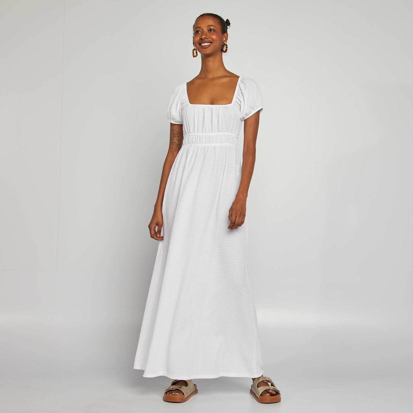 Crepe fabric maxi dress WHITE