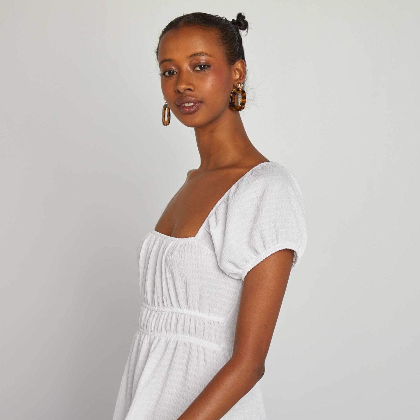 Crepe fabric maxi dress WHITE