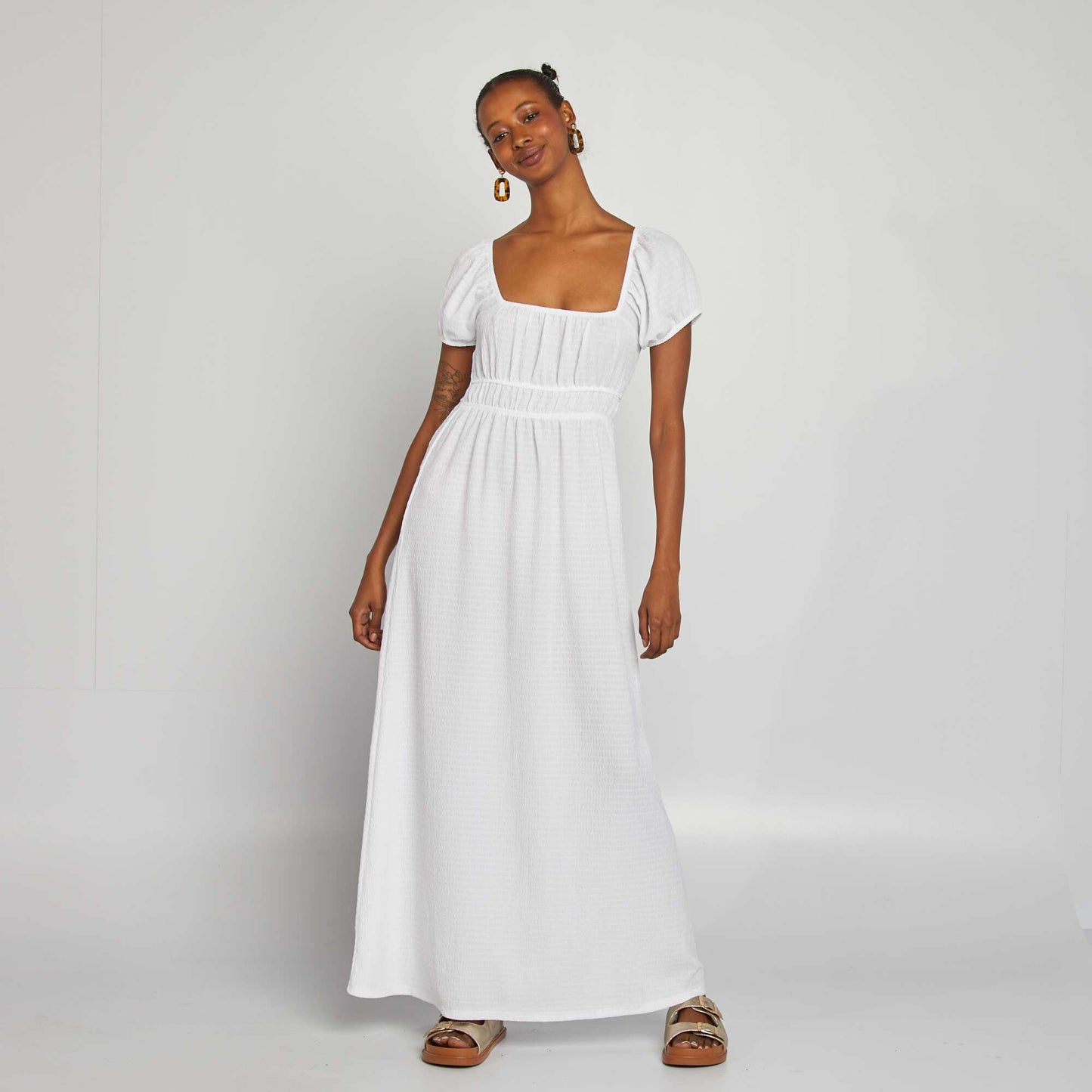 Crepe fabric maxi dress WHITE