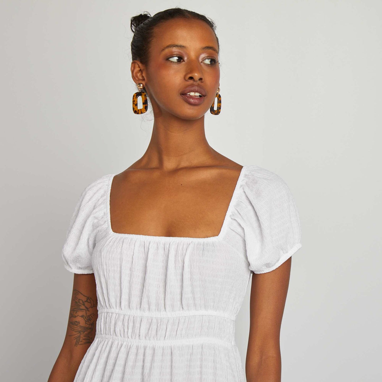 Crepe fabric maxi dress WHITE