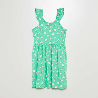 Patterned dress with ruffled straps GREEN