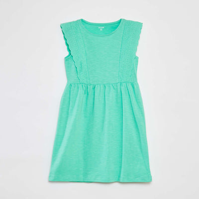 Sleeveless dress with broderie anglaise GREEN