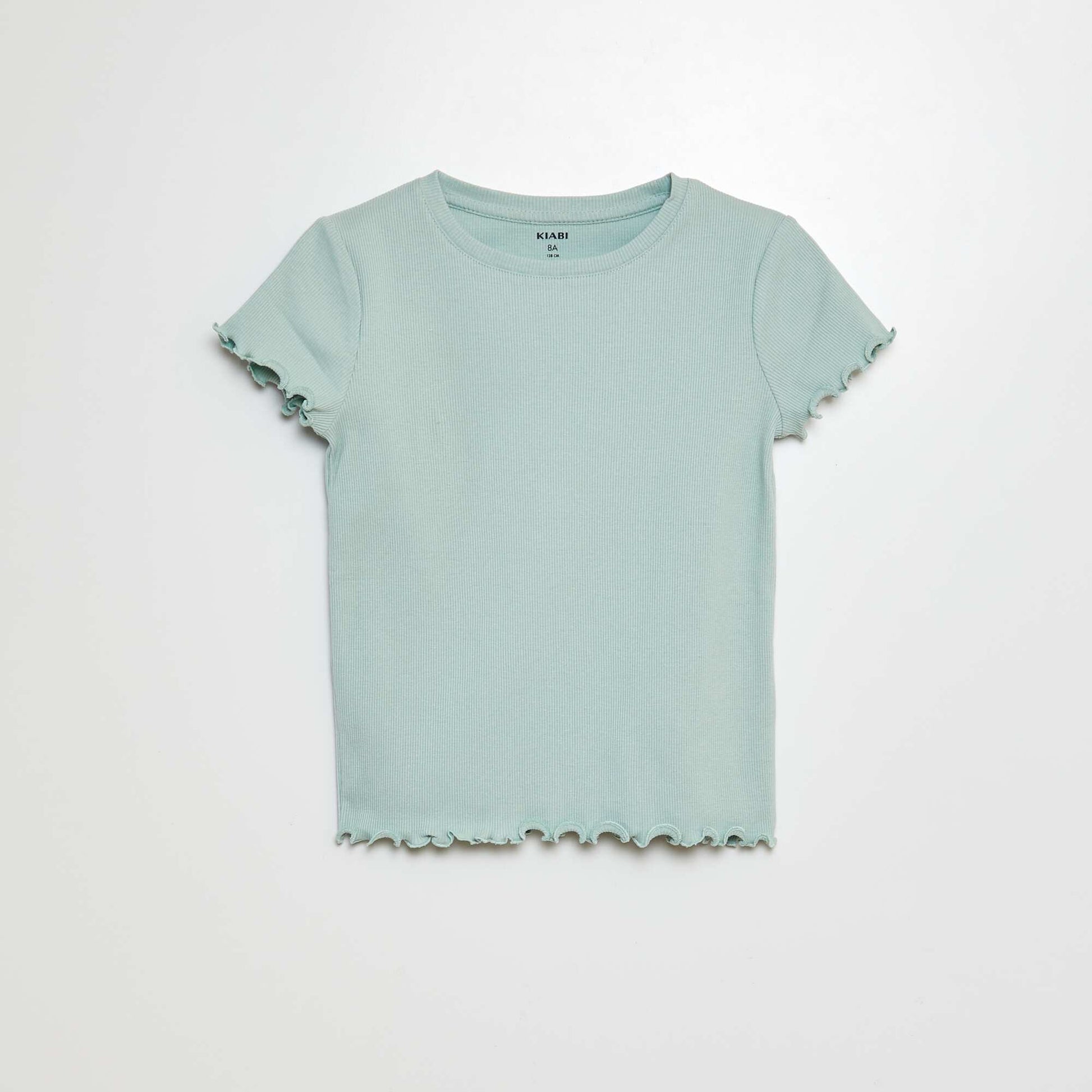 Ribbed T-shirt with scalloped trim GREEN