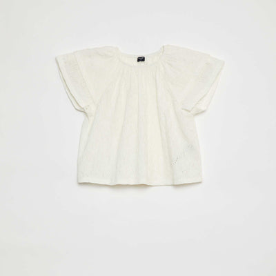 Openwork top with ruffled sleeves WHITE