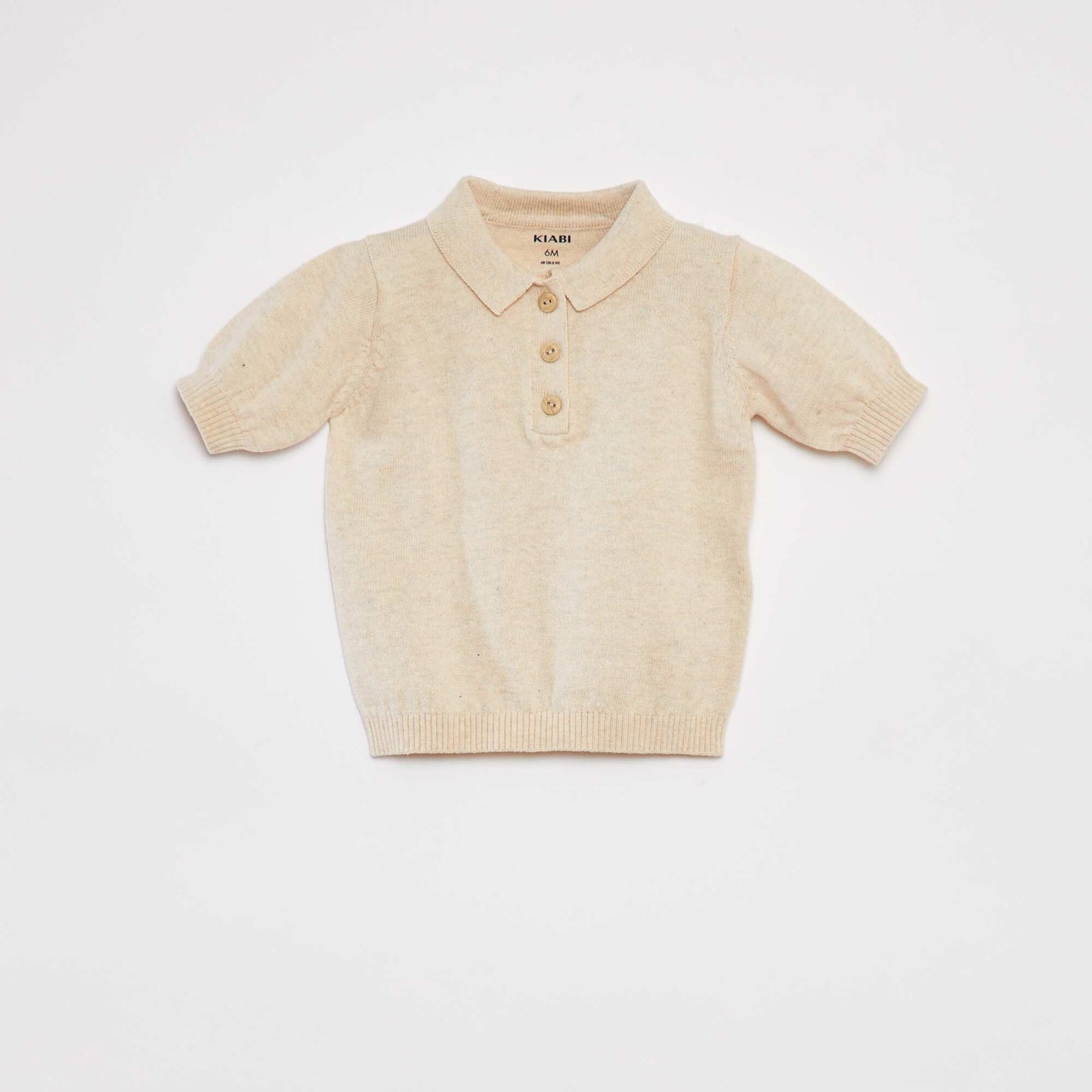 Short-sleeved T-shirt with polo collar BEIGE