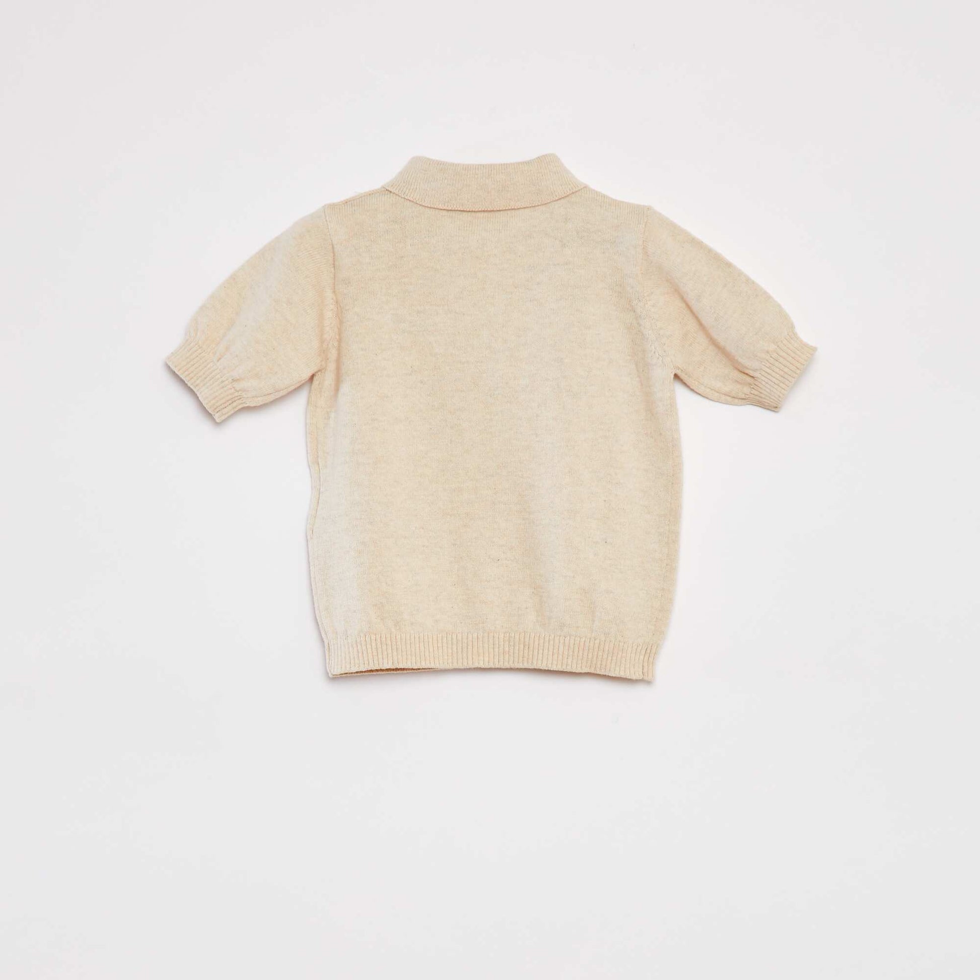 Short-sleeved T-shirt with polo collar BEIGE