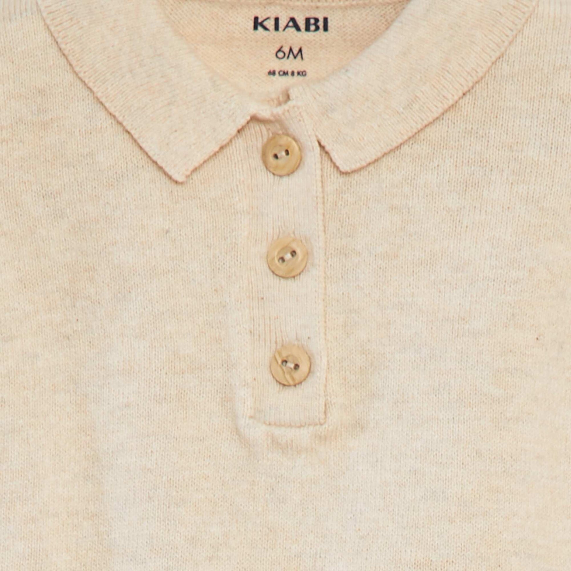 Short-sleeved T-shirt with polo collar BEIGE