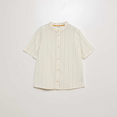 Shirt with mandarin collar and short sleeves BEIGE