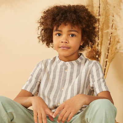 Shirt with mandarin collar and short sleeves BEIGE