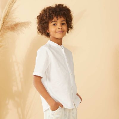 Shirt with mandarin collar and short sleeves WHITE