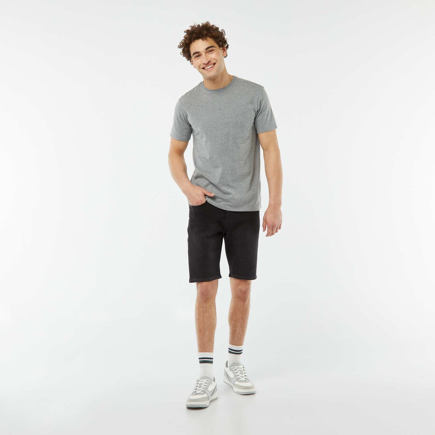 Denim Bermuda shorts with 5 pockets GREY