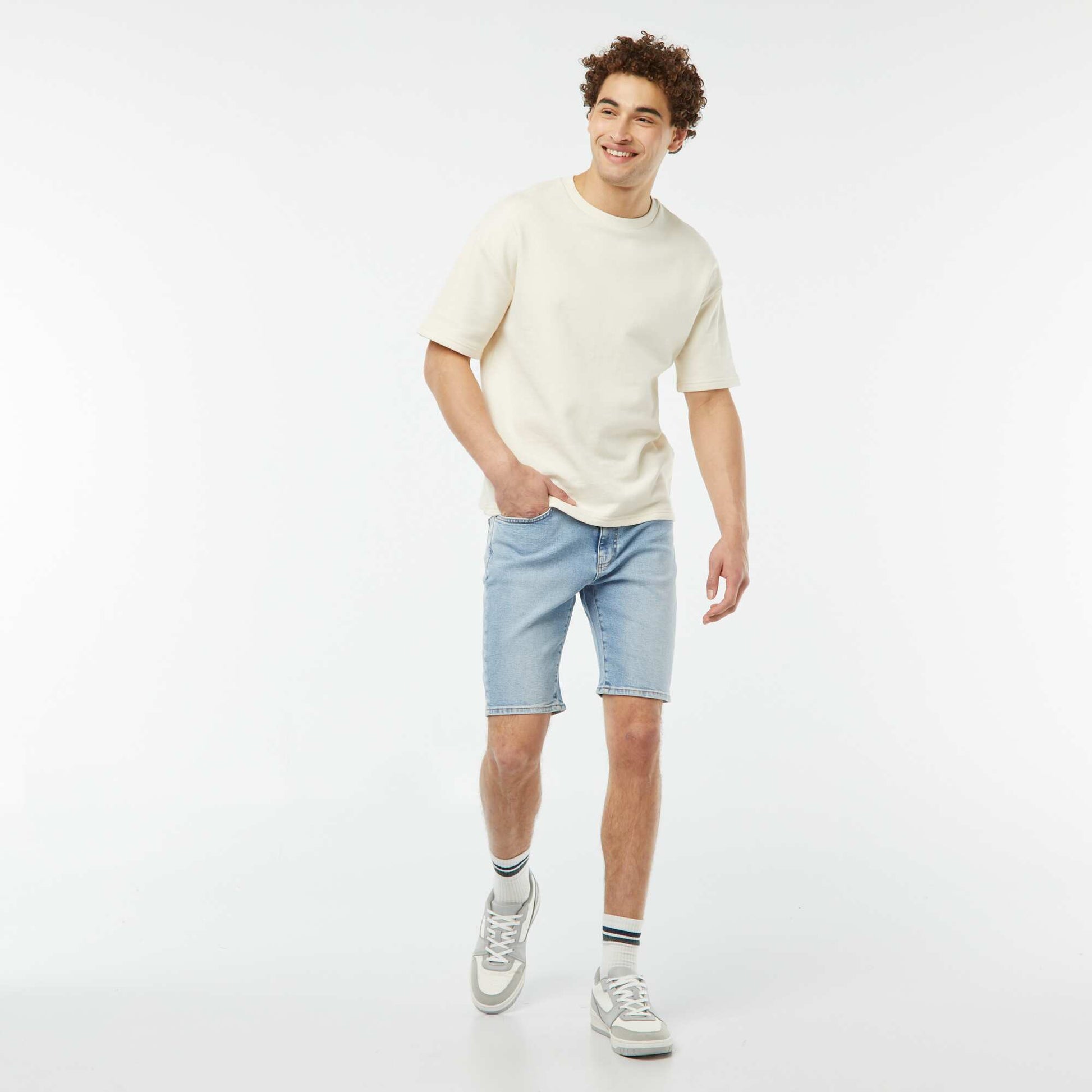 Denim Bermuda shorts with 5 pockets BLUE