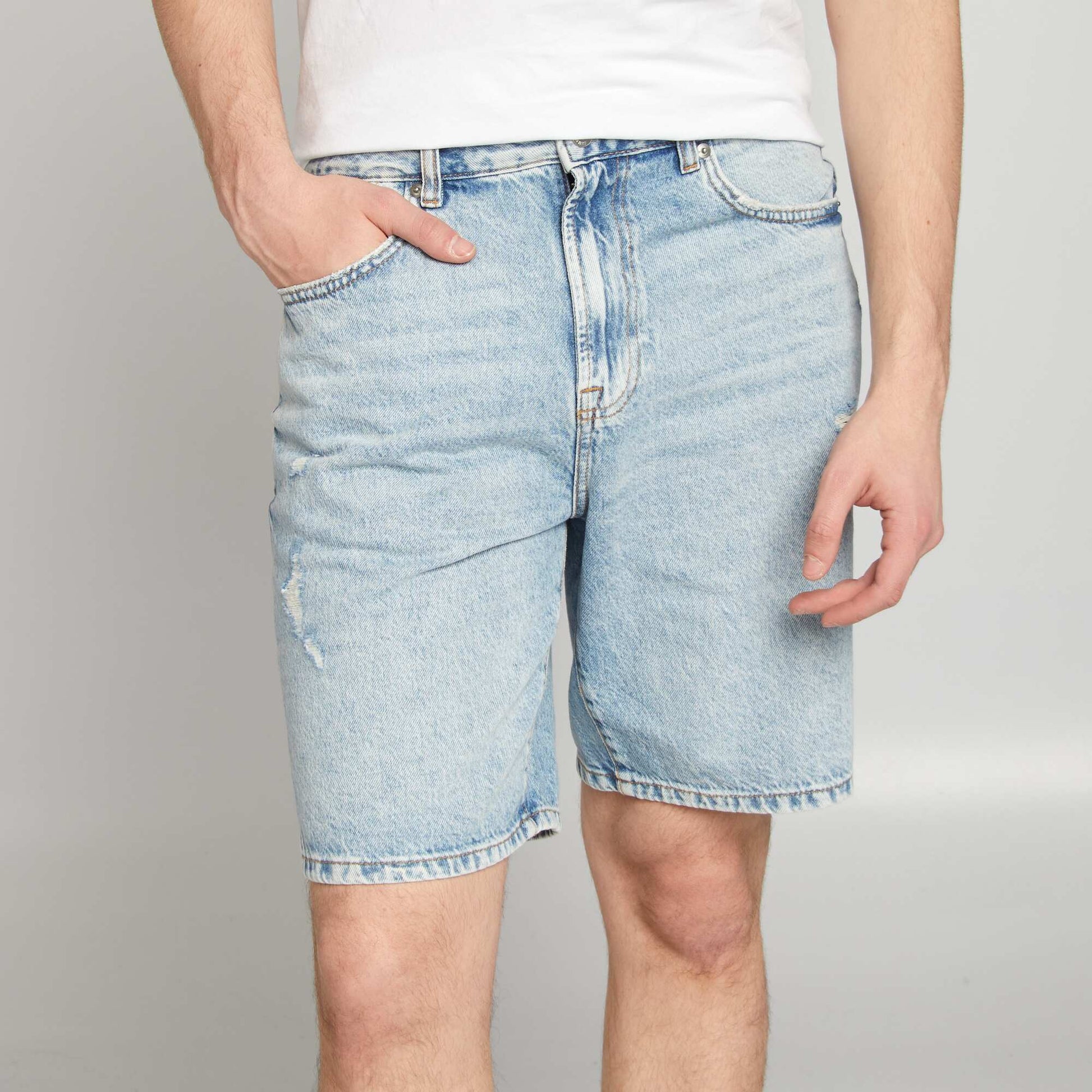 Distressed denim Bermuda shorts BLUE