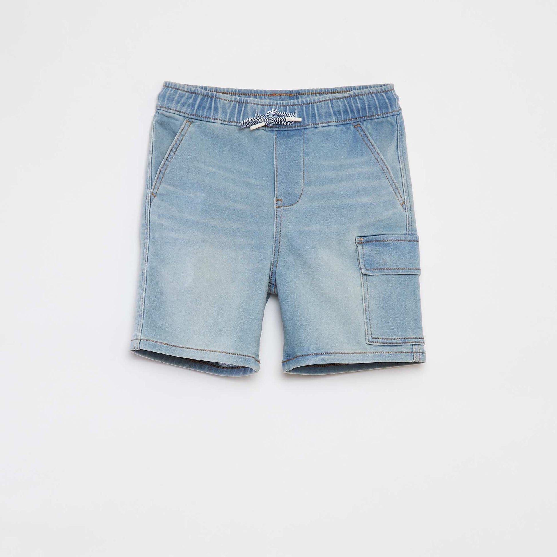 Denim Bermuda shorts with elasticated waist BLUE