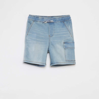 Denim Bermuda shorts with elasticated waist BLUE