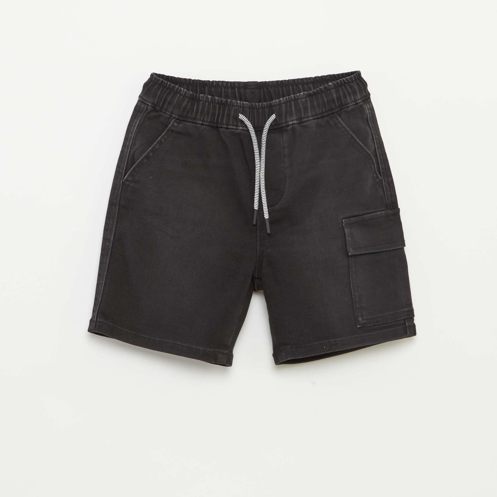 Denim Bermuda shorts with elasticated waist GREY