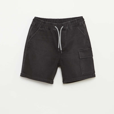 Denim Bermuda shorts with elasticated waist GREY