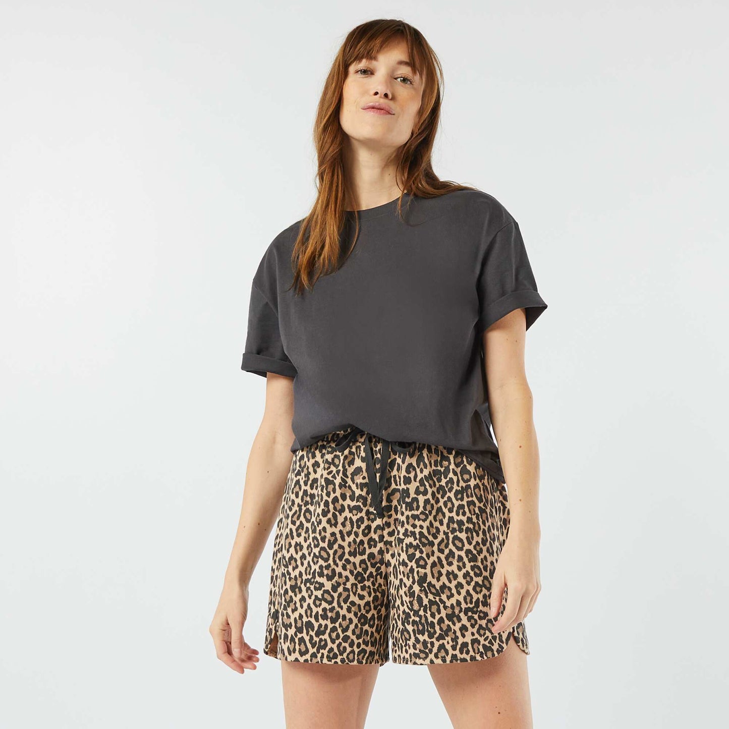 Sweatshirt fabric shorts with drawstrings BEIGE