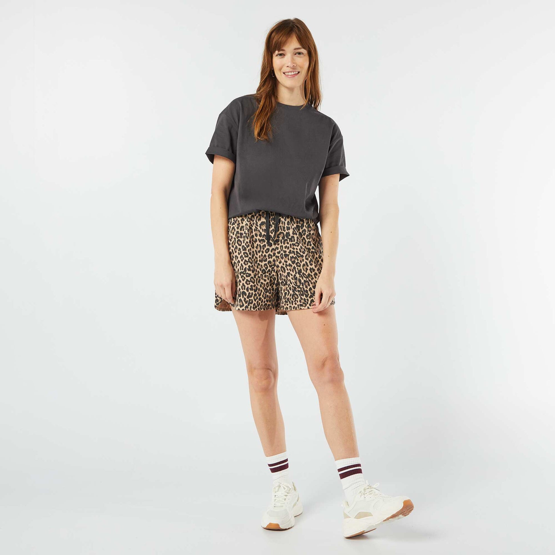 Sweatshirt fabric shorts with drawstrings BEIGE