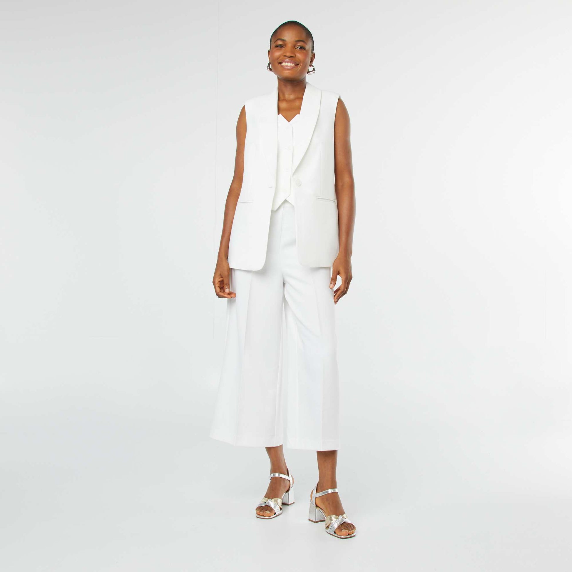 Buttoned strapless top WHITE