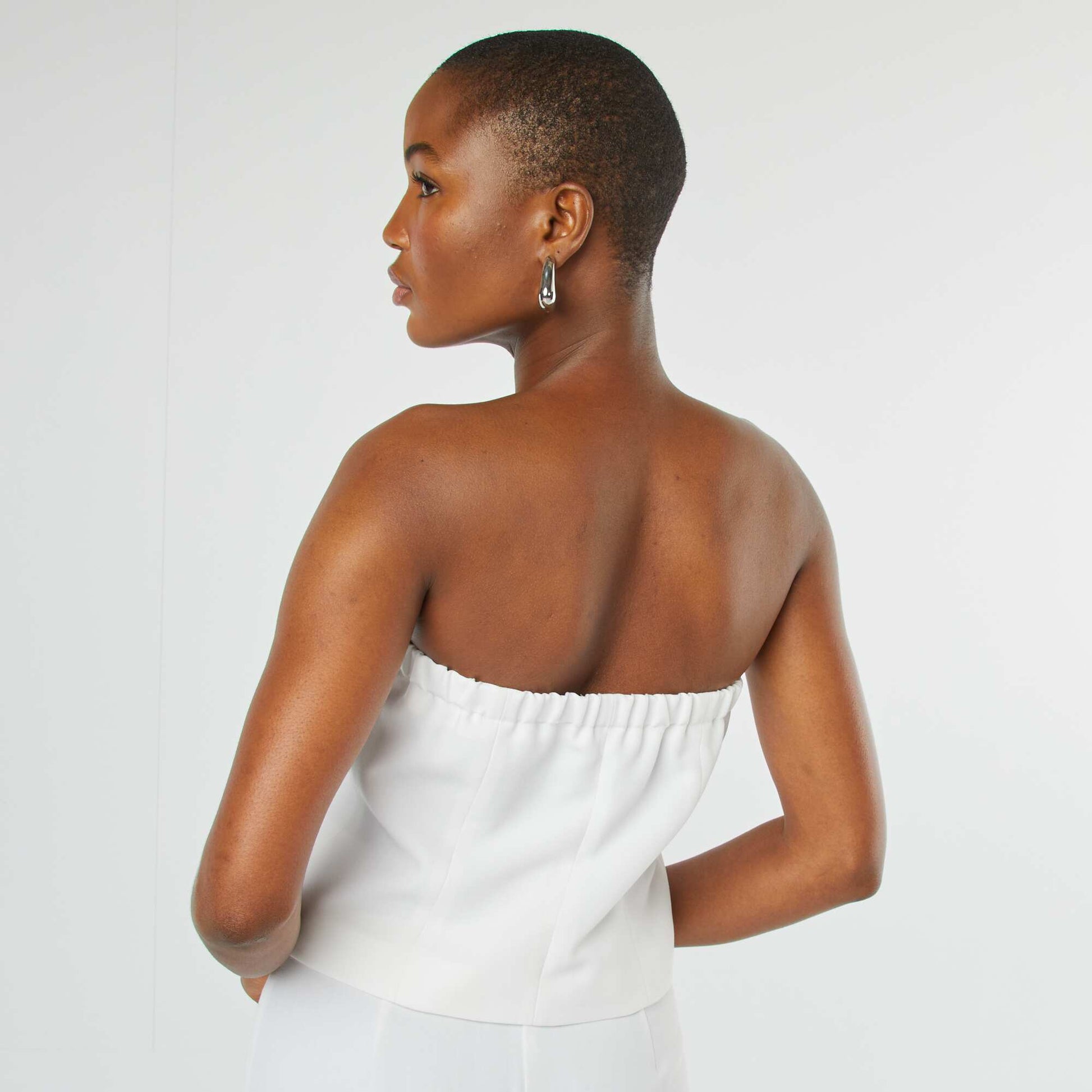 Buttoned strapless top WHITE